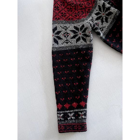 Croft & Barrow Sz L Fair Isle  Cardigan Sweater Red Wool Blend Nordic Apres Ski - Picture 6 of 13